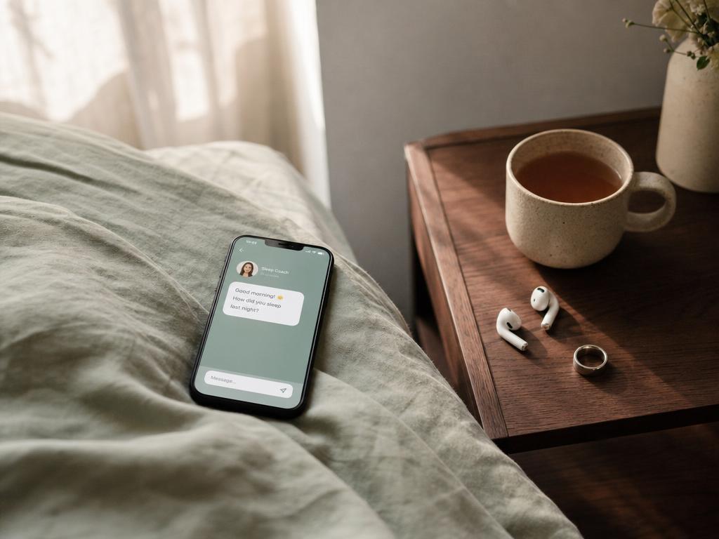 A person using the Máni app in bed